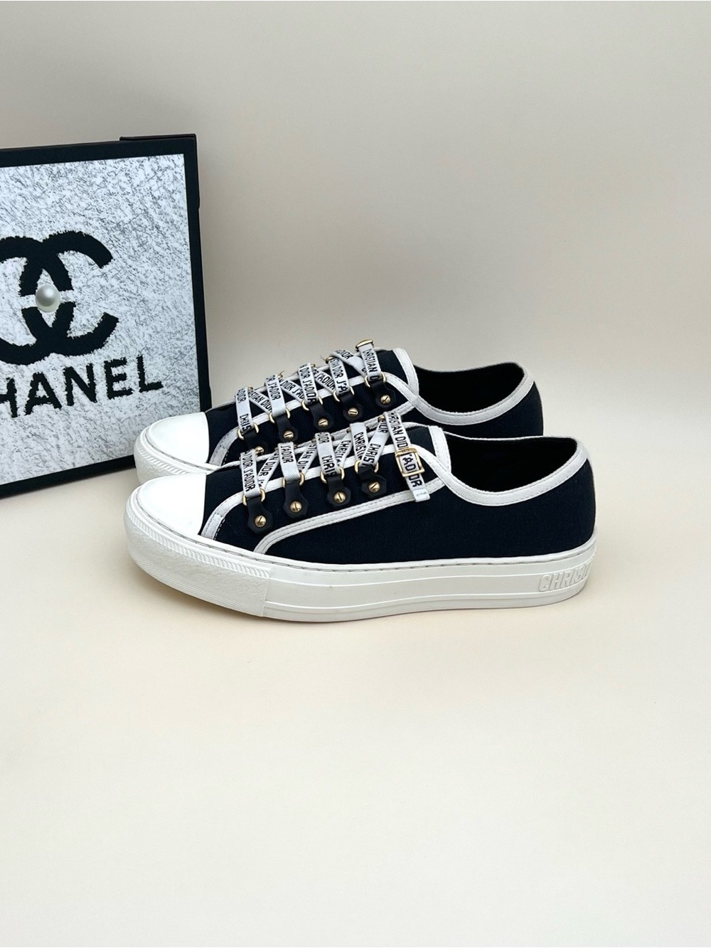 Dior Black and White Low-Top Canvas Sneakers